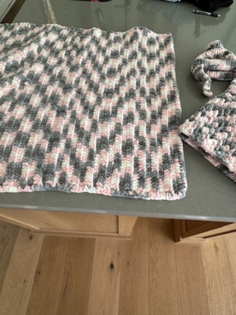 New Handmade Crochet Baby 3-Piece Set (33" Blanket, Shawl, and Hat)-Never used